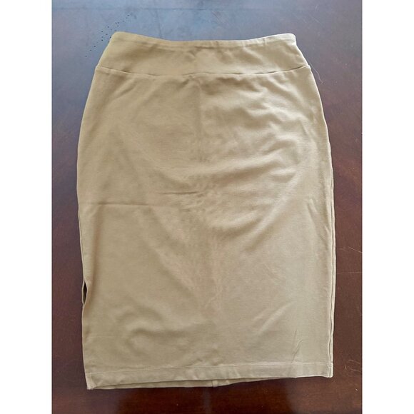 Stretch Knit Pull on Pencil Skirt in Camel Tan Career Midi Small - Picture 2 of 9